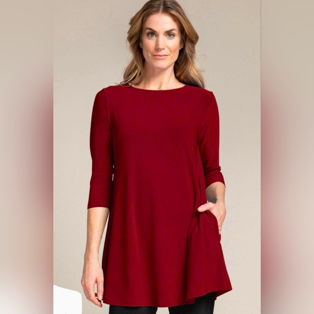 Sympli Clothing Trapeze Tunic 3/4 Sleeves Brick Red Size 4 New with Tags!